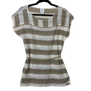 Gail One Nautical Striped Open Knit Scoop Neck Cap Sleeve Rope Belt Swim Cover L